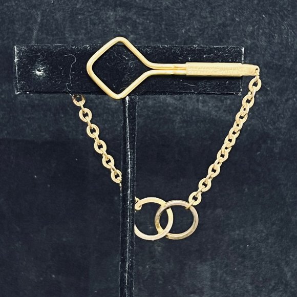 Swank Gold Tone Tie Bar With Chain (4670) - Picture 3 of 4